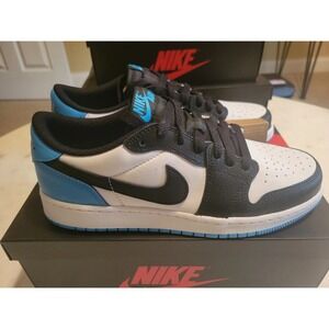 Nike Air Jordan 1 Retro Low OG GS Black Dark Powder Blue UNC CZ0858-104 Size 7y‎